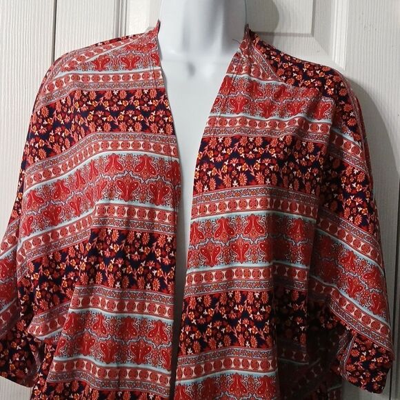 Joe Boxer white light blue navy pink red patterned open front cardigan kimono - Picture 3 of 6